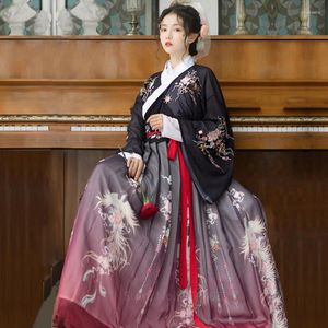 Vêtements de scène Hanfu femmes robe Costumes de danse orientale chinois traditionnel ancien noir gothique Floral jupe Performance filles tenues