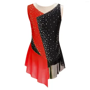 Stage Wear Enfants Filles Ballet Danse Justaucorps Robe Gymnastique Figure Patinage Costume Sans Manches Brillant Strass Performance Dancewear