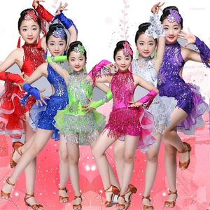 Desgaste de la etapa Ropa de baile latino Niñas Ropa para niños Traje de competencia de salón Medias de lentejuelas de moda