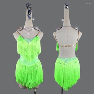 Custom High-End Latin Dance Dress with Diamond Fringe Skirt for Adults & Children