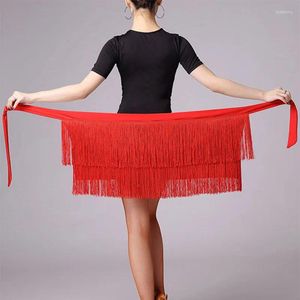 STATE Wear Skirt Latin Dance Falda para mujeres Negro Rojo Color Tassel Bufanda de cadera Dancing Rumba Vestido