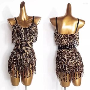 Etapa desgaste leopardo vestido de baile latino mujeres tango baile traje chacha samba rendimiento adulto práctica dancewear vdb5594