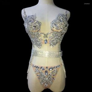 Stage Wear Occident Bar Discothèque DJ Costume Danseuse Performance Costume De Danse Brillant Verre Strass Bikini Sexy Soutien-Gorge Ensembles