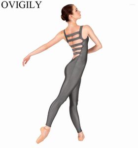 Stage Wear OVIGILY Womens Tank Unitards Échelle Élastique Dos Adulte Spandex Sans Manches Pleine Longueur Danse Unitard Équipes Spectacle De Performance