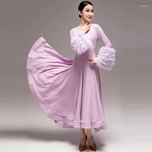 Stage Wear Puff Sleeve Ballroom Dance Competition Dress 3 Couleurs Adulte Femme Tango Performance Costume Prom Valse Robes DL9997