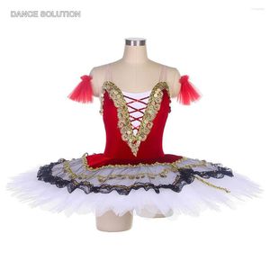 Costumes de Tutu de Ballet de corsage de velours extensible rouge d'usure de scène avec la crêpe professionnelle d'applique d'or pour des femmes et des filles BLL452