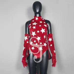 Stage Wear Body en velours rouge Costume de pôle danse Silver Star Gogo Vêtements Gants Couvre-jambes Femmes Jazz Performance VDB7941