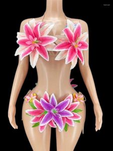 Desgaste de la etapa Sexy Flower Halter Bikini Sets para mujeres Carnival Drag Queen Outfits Party Club Celebración Ropa Showgirl Disfraces