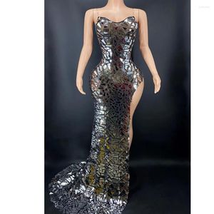 Ropa de escenario Sparly Silver Mirror Party Dress Women Gogo Bar Outfit Show Show Show Singer Dance Dance