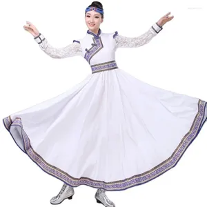 Stage Wear Robe de princesse blanche longue robe de style tibétain mongol Festival Costumes de danse folklorique femmes