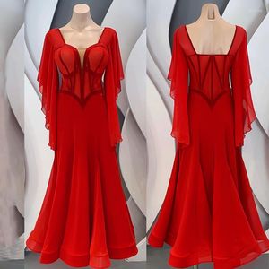 Desgaste de la etapa Blanco Rojo High-End Vestido de baile latino personalizado Mujeres Salón de baile Vestidos de noche Espectáculo Disfraces SL7063