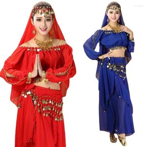 Desgaste de la etapa Mujer 4 piezas Conjunto Trajes de danza del vientre Traje de baile de Egipto oriental Vestido de Bollywood Ropa de danza del vientre