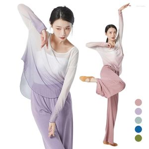 Vêtements de scène femme Ballet danse hauts Wrap tricoté un cou à manches longues chemises Bandage formation pratique Costumes