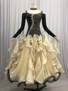 Robe de danse de compétition de salle de bal avancée pour femmes, jupe standard à manches longues, robe de danse de valse pour adultes