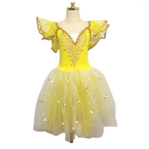 Costume de cygne de jupe de tutu de ballet jaune d'usure d'étape pour la longue robe de tulle de femmes