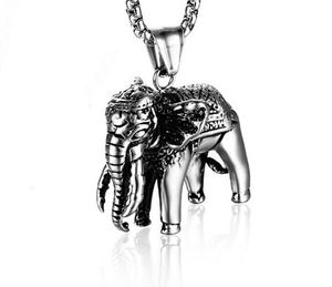 Livraison gratuite Collier d'éléphant africain en acier inoxydable Pendant la tendance de la mode du pendentif masculin de style européen et américain