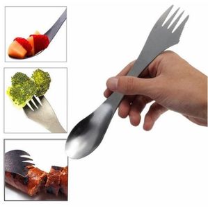 Acero inoxidable 3in1 Spork Juegos de cubiertos portátiles Cucharas Cuchillo Tenedor Cubiertos Utensilio Vajilla Al aire libre Multifuncional Camping Picnic Gadget LXL1203