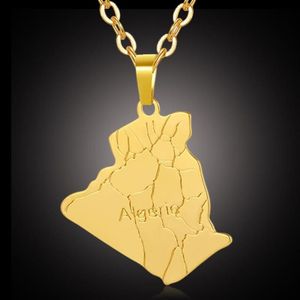 Collar de mapa de Argelia de África de acero inoxidable, gargantilla para hombre, cadena para mujer, suministros de joyería, oro con colgante para hombres, collares 247v