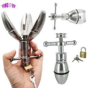 Stainless Steel Anal Dilator Ass Expanding Chastity Device Butt Plug Lock Anus Anal Sex Toys For Women Men Couples Adult Supply 210616