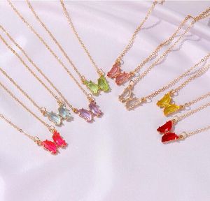 Collier pendentif papillon en cristal de couleur bonbon en acier inoxydable pour femmes colliers papillon femme Glamour bijoux