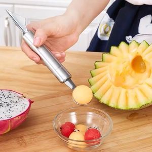 Cuchillo de talla de acero inoxidable, cuchara de bola de doble cabeza para niños, cuchara de bola de sandía para cavar helado, herramienta de plato de fruta DIY