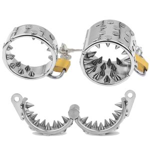 Cockrings En Acier Inoxydable Spikes Anneau De Pénis Anneaux De Pénis Pendentif Scrotum Torture Bondage Serrure Ceinture De Chasteté Masculine Balle Sex Toys Pour Hommes Gay