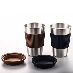 Tasses à café en acier inoxydable tasses à boire portables avec couvercles en silicone tasse de coke d'eau de voyage gobelet à vin tasse droite bouteille d'eau GGA2691