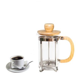 Cafetière en acier inoxydable avec couvercle et poignée en bambou Presse française Bouilloires en verre à thé portables Filtre à thé