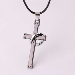 Pendentif Croix En Acier Inoxydable Avec Anneau Charme Colliers Gothique Punk Rock Noir Argent Couleur Bijoux En Gros Chaîne De Corde En Cuir Pour Hommes Et Femmes Gars Cadeaux