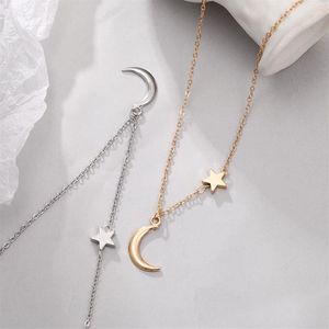 Collar delicado de acero inoxidable con colgante de corazón y estrella lunar para mujer, amor eterno, disponible en tonos dorados y plateados, 324G