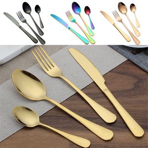 Juegos de cubiertos de oro de acero inoxidable Cuchara Tenedor Cuchillo Cuchara de té Juego de vajilla Utensilios de barra de cocina Suministros de cocina DHL WX9-377 gratis