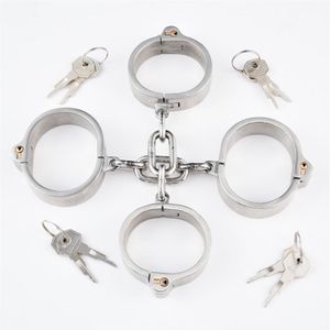 Esposas de acero inoxidable Puño de tobillo con cadena Bondage Stealth Lock Diseño Puños de mano Restricciones Fetiche sexy Tiys para mujeres Men313S