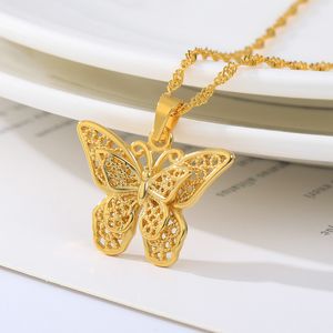Collier pendentif papillon creux en acier inoxydable bijoux classiques plaqués or véritable 18 carats