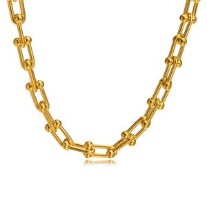Collier en forme de fer à cheval en acier inoxydable, chaîne à maillons en U, bijoux à la mode en or pour femmes et hommes, 9mm, 16 pouces, 5cm, poids 48g