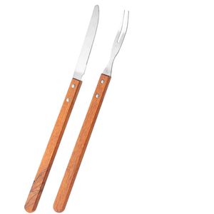 Couteau et fourchette en acier inoxydable allongés et épaissis barbecue en deux parties