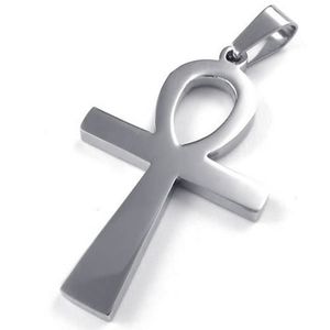 Collier pendentif croix Ankh égyptienne en acier inoxydable pour hommes et femmes, chaîne de 24 pouces
