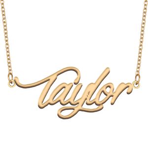 Taylor Collar con nombre personalizado de acero inoxidable para mujer, regalo, collares con nombre delicados personales, collar con placa de identificación dorada, regalo de joyería, NL-2416