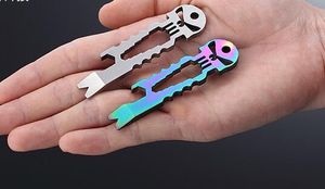 Gadgets para exteriores de acero inoxidable EDC Crowbar Key Ring Chain Multi Function Titanium Skull Survival Pocket Tool Abrebotellas