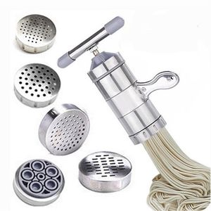 Máquina Manual para hacer fideos de acero inoxidable, máquina portátil para hacer Pasta y fideos, herramientas para hacer espaguetis con 5 moldes