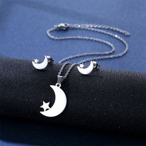 Collar de estrella y luna de acero inoxidable para mujer y hombre, diseño de nicho de América del Sur, pendientes de tuerca con cadena para clavícula, conjunto de joyería para hombre y mujer