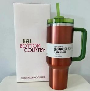 Watermelon Moonshine H2.0 Vasos de acero inoxidable de 40 oz Tazas con mango de silicona Tapa y pajita Tazas de viaje para automóvil Sigue bebiendo botellas de agua fría GG1120