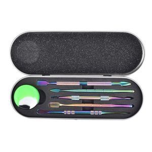 Outil en acier inoxydable Dab pour stylo à herbes sèches Dabber creuser une huile épaisse choisir un atomiseur de cire Kit d'outils en métal avec emballage de boîte de pot en silicone