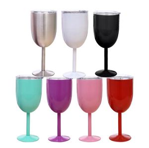 Copa de vino de acero inoxidable Vasos de copa de 10 oz Vaso aislado al vacío de doble pared con tapas Taza antideslizante YFA2124
