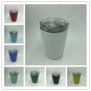 Copas de vino de acero inoxidable Vasos de 9 oz Vaso sin tallo Taza cónica para niños con tapa de plástico y pajita