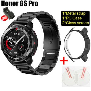 Pulsera de acero inoxidable para Honor Watch Gs Pro Smart Watch Correa Bandas Band Belt Pc Case Cover + gs Pro Glass Screen Protector H0915