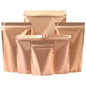 Bolsa de papel de aluminio dorado esmerilado de pie, autosellante, reutilizable, Doypack, bolsa de almacenamiento de polvo de caramelo y té de flores secas LX4225