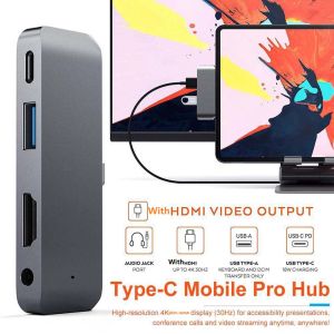 Stands de 4 dans 1 Hub USB pour taper C A avec HDMI 3.5 Audio Elews Outphone Extend Adapter Video Converter pour iPad Pro 2018 Cable Sparzt