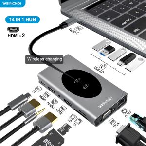 Stands Station d'amarrage USB Type C Hub vers HDMICOMPATIBLE ADAPTER OTG VGA RJ45 LAN Multi USB PD 3.0 USBC pour Book Pro Air 4ksplitter