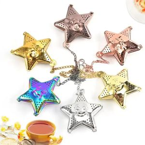 Star Coffee Tea Tools Infusor con cadena 6 colores Colador 304 Bolsa de té de acero inoxidable Utensilios de cocina al por mayor