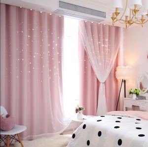 Cortinas de estrellas con acabado calado princesa viento cortina de ventana para niños dormitorio sala de estar paños opacos + hilo